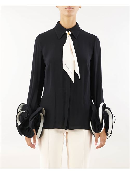 Blouse in georgette fabric with ruffles and foulard scarf Elisabetta Franchi ELISABETTA FRANCHI | Shirt | CAT9647E2685